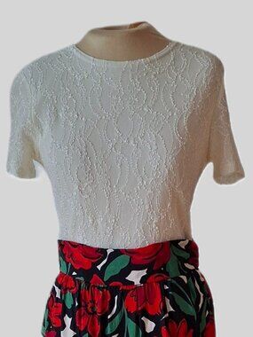 Vintage Worthington Ivory Embroidered Top Size L - Elegant Classic Style
